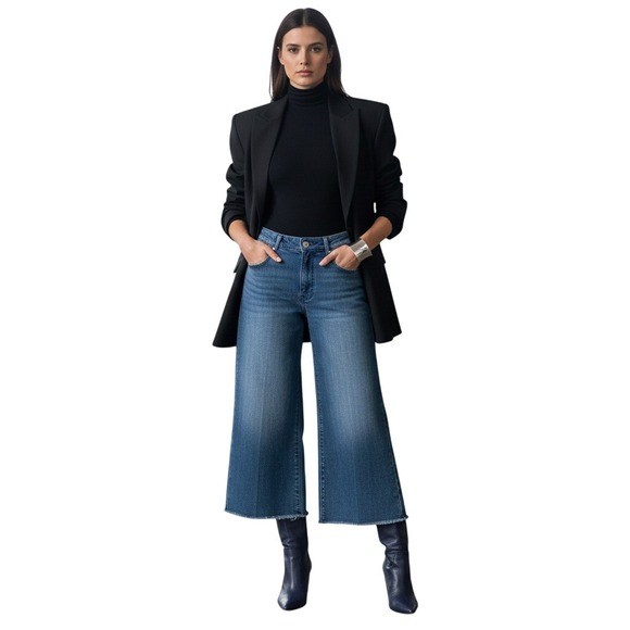 NYDJ Denim - NYDJ High-Rise Wide-Leg Crop Jeans Size 4 Frayed Raw Hem Boho Minimalist NWT$138